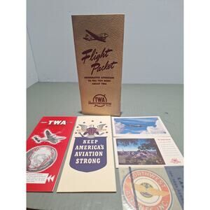 TWA 1945 Flight Packet COMPLETE WWII Airline Ephemera ATA Airmail Set- VG+